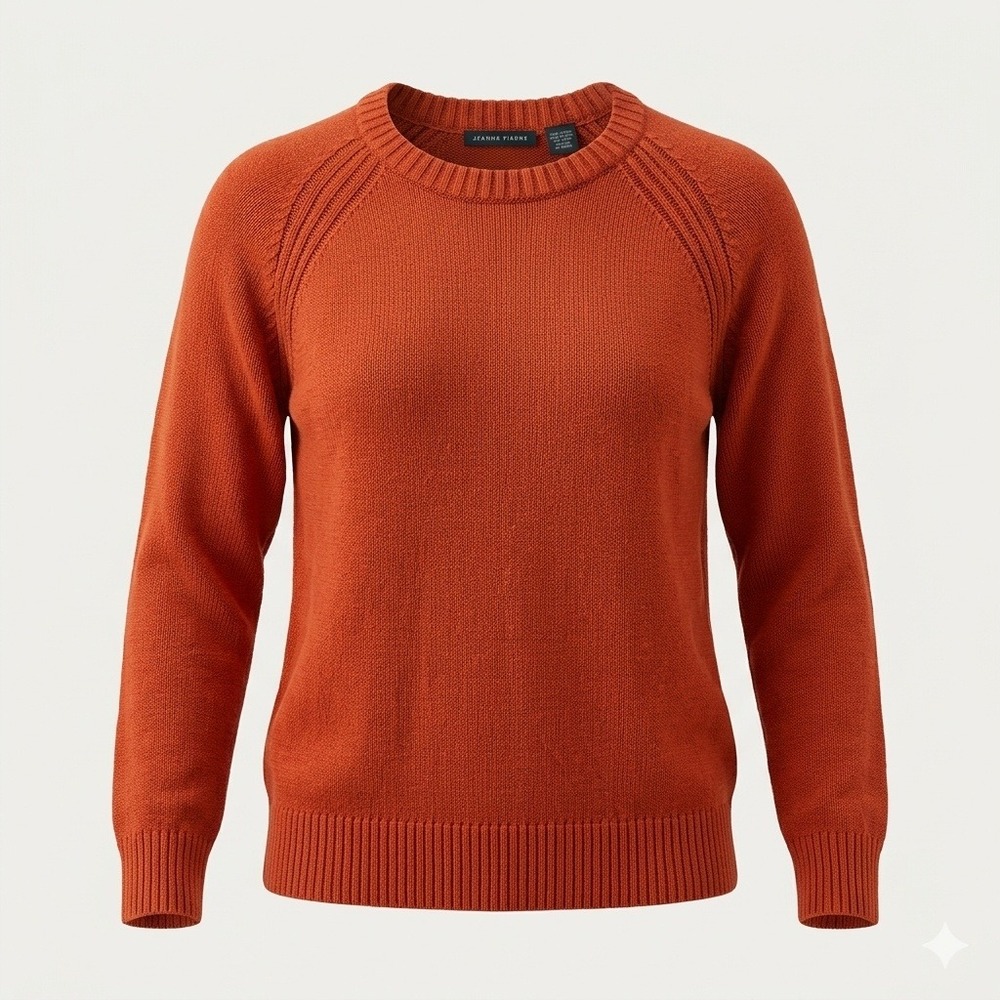 Jeanne Pierre Womens XL Burnt Orange 100% Cotton Crew Neck Raglan Sweater Layer